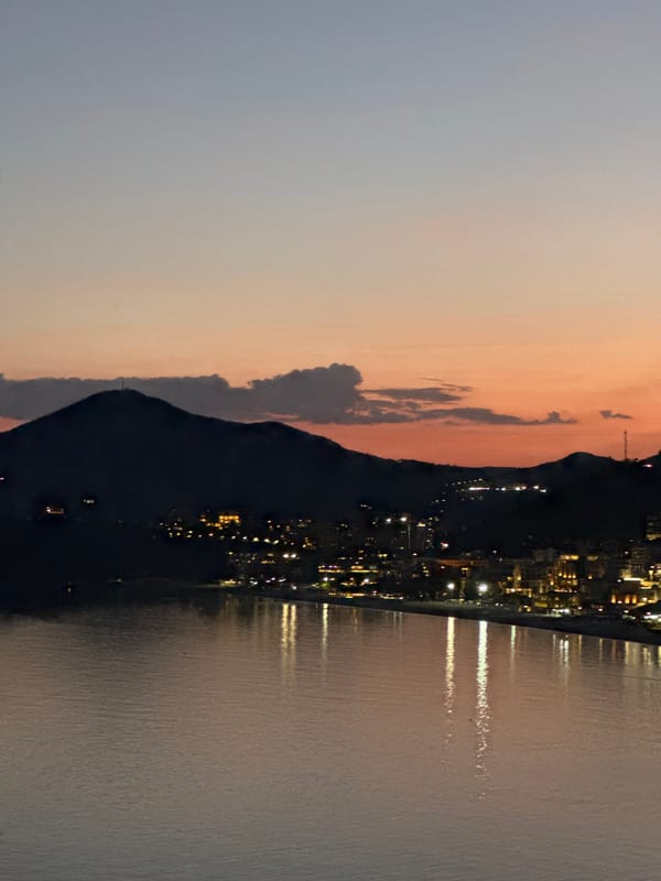 Twilight falls over Adriatic coast in Rafailovići, Montenegro