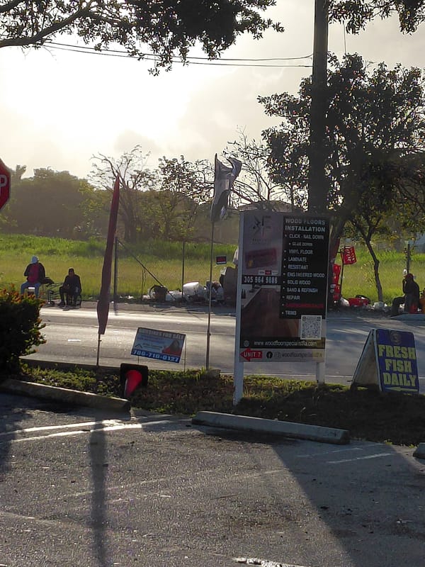 Street scene captured in Cutler Bay showing local business signage