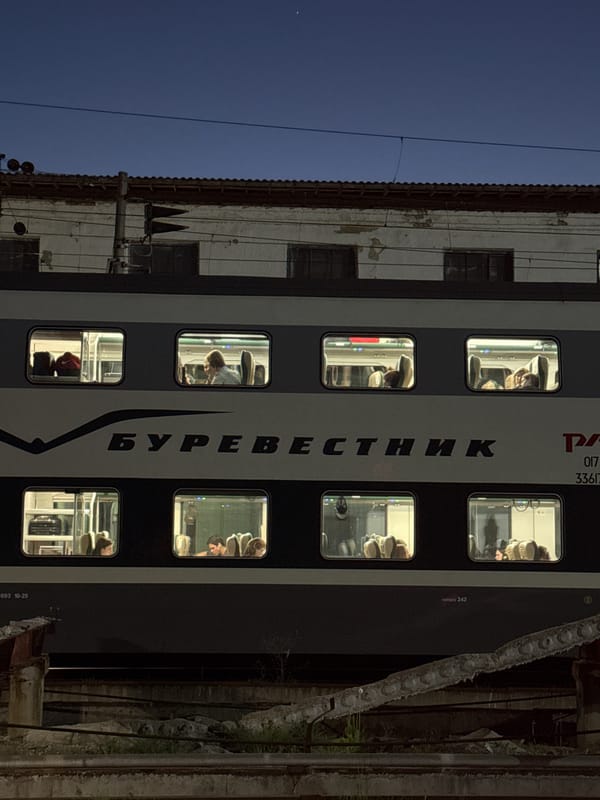 Night train stop documented at Vladimir station, Russia