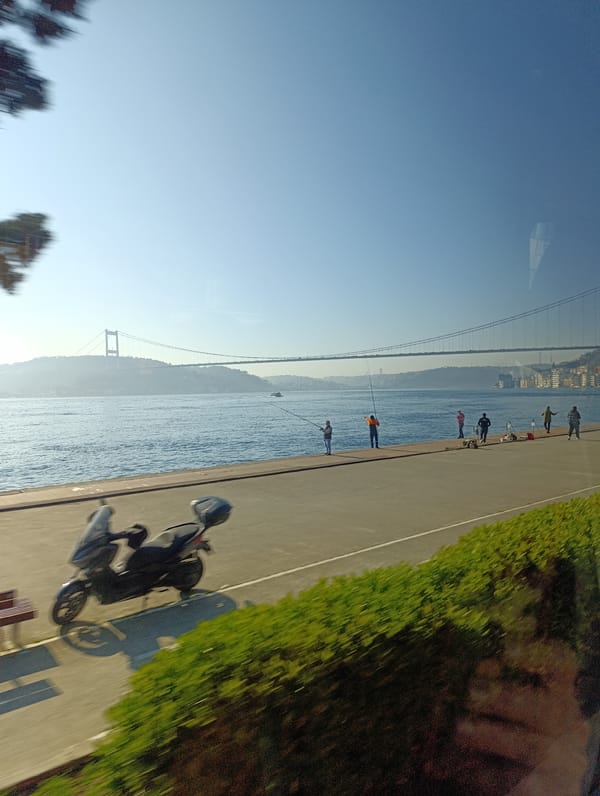 Morning scenes captured along Bosphorus waterfront in Sarıyer, Turkey