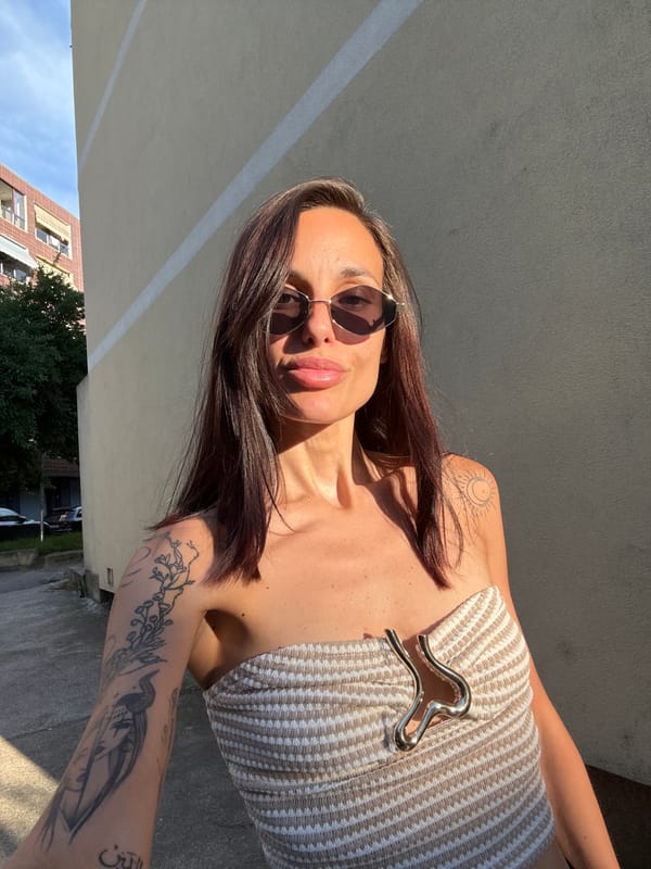Woman takes selfie tour through urban Pleven, Bulgaria