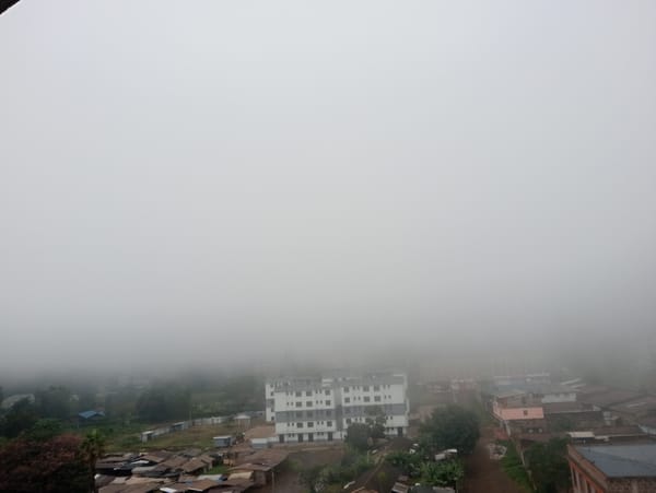 Dense fog blankets Kerugoya, Kenya in early morning hours