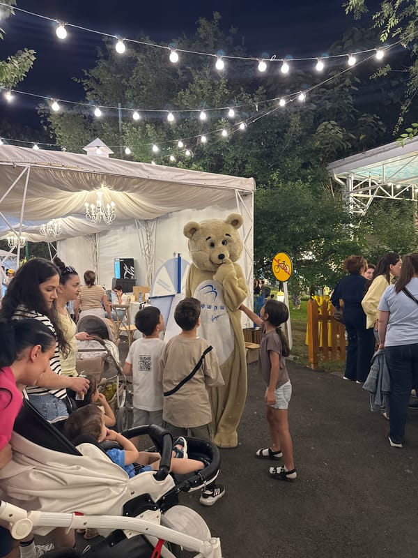 Clown performs at a festive evening event in Yerevan