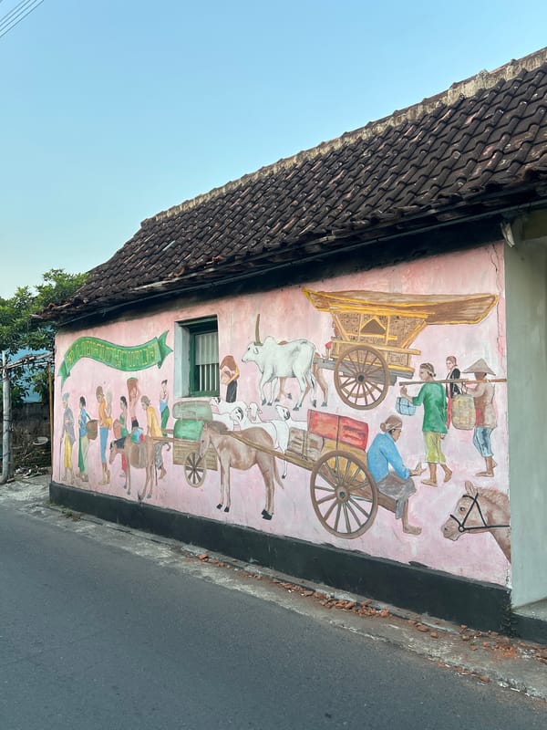 Yogyakarta street art, alleys, and a busy food stall