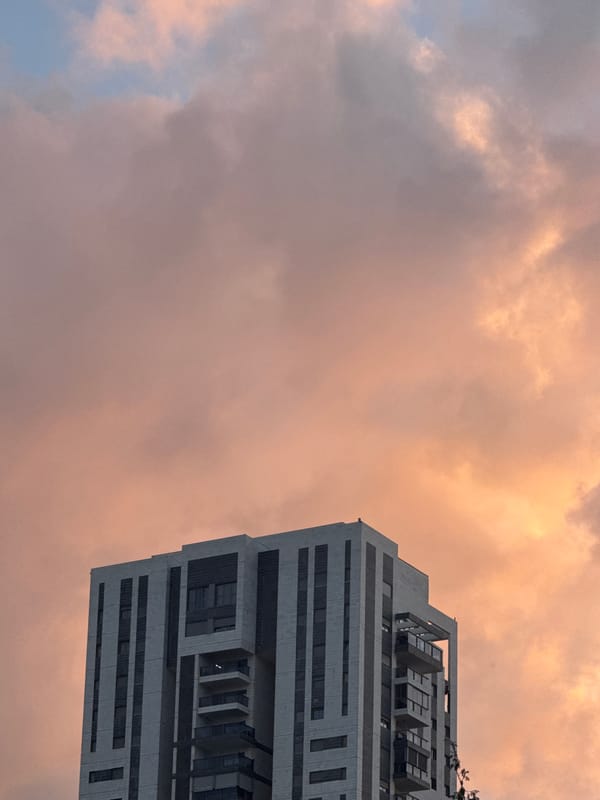 Dog owner plays fetch, photographs twilight sky in Bat Yam