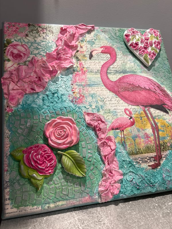 Pink Flamingo Mixed Media Art Piece Observed in Sofia