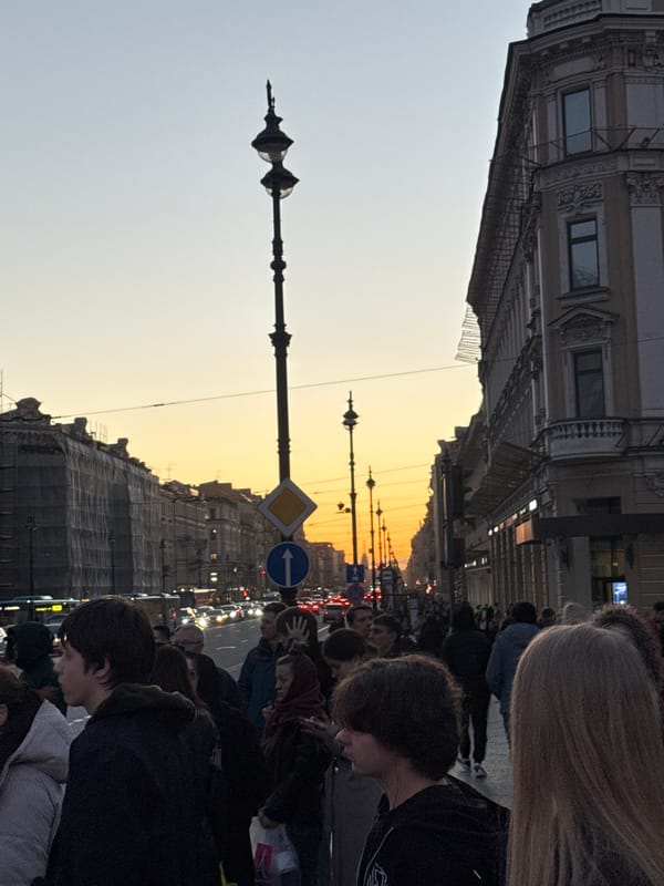 Sunset street scene captured in historic Saint Petersburg