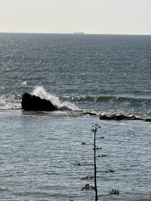 Choppy seas and rocky coastline observed in Bat Yam