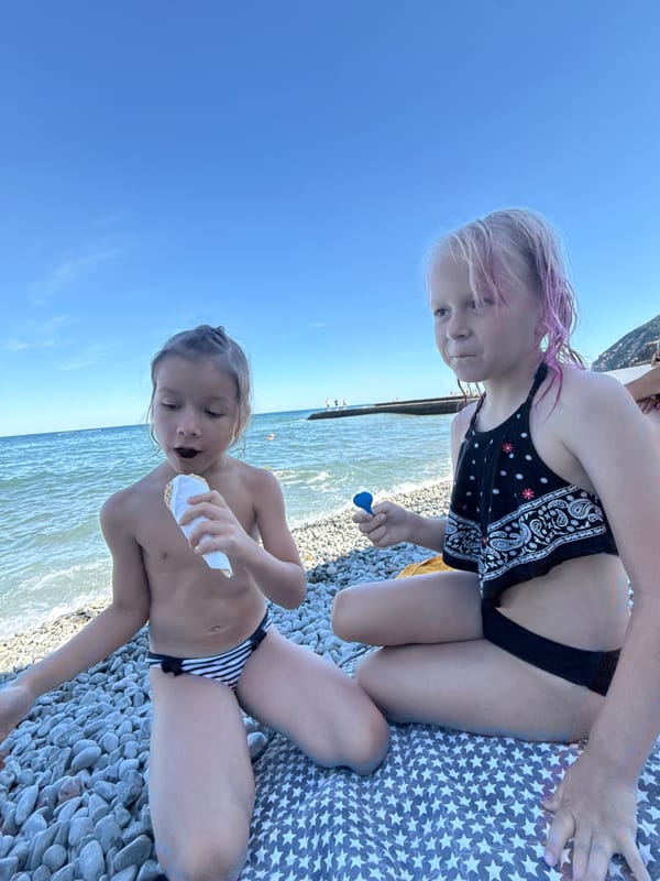 Summer beach day at Partenit's rocky Black Sea shore