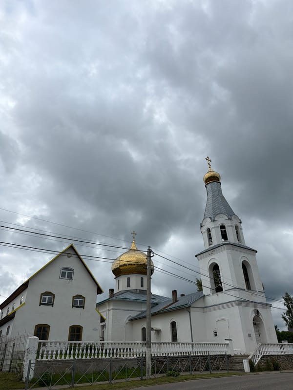 Quiet stroll through Moshenskoye village on a cloudy June day