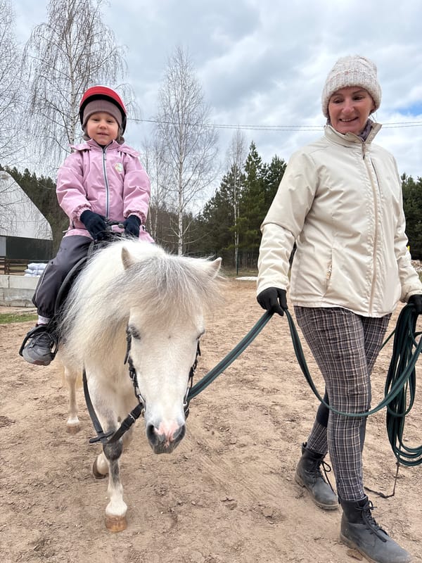 Morning horse riding activities documented at Russian equestrian facility