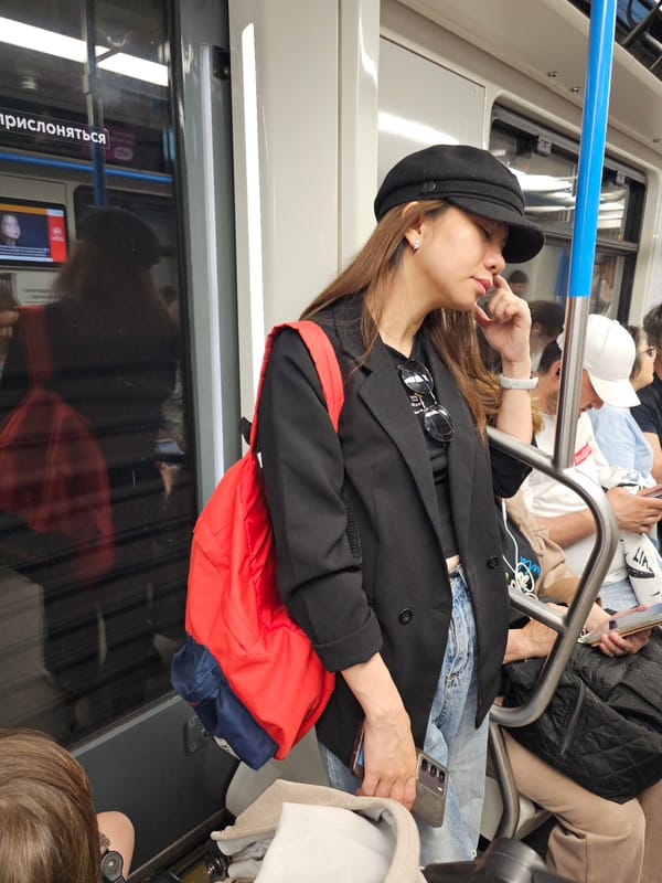 Subway commute snapshots, including an exit with white roses