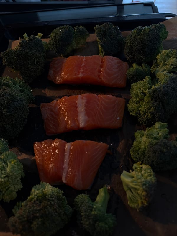 Berlin resident prepares salmon and broccoli dinner Friday afternoon