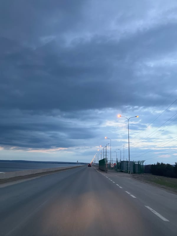 Highway photographed alongside water body in Noviy, Russia