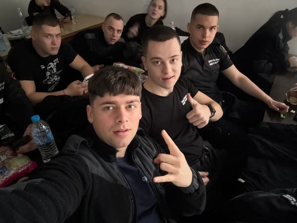 Young men take group selfie in Sofia