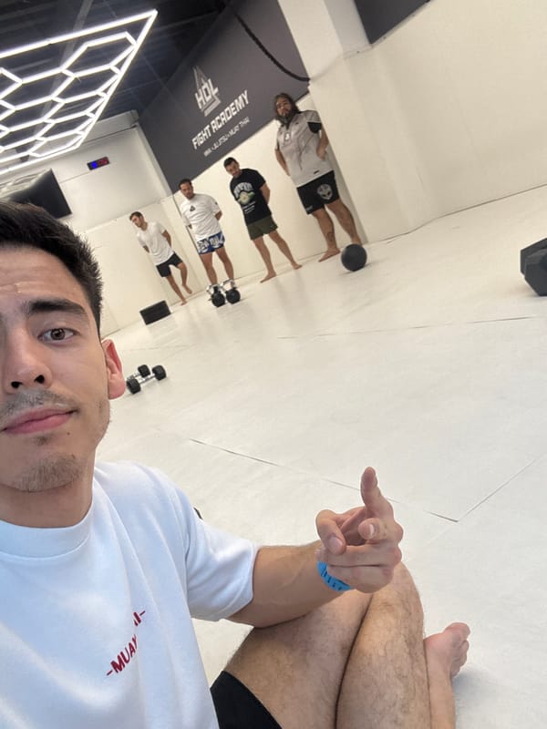 Man takes selfie at Muay Thai academy in Mexico City