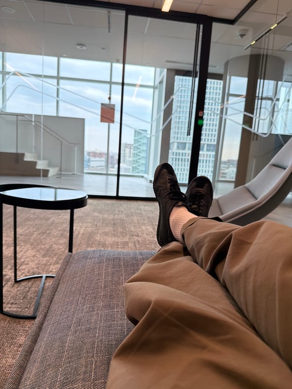 Person relaxes in Montreal high-rise building