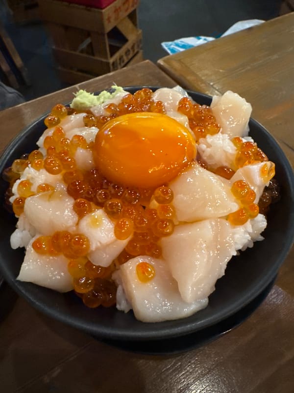 Japanese restaurant meal documented in Bangkok with seafood dishes
