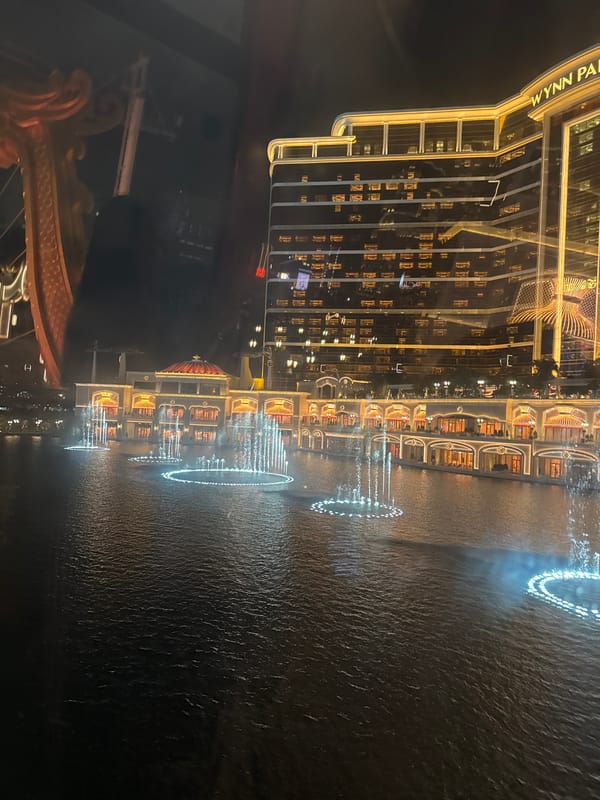 Nighttime tour of Macao's illuminated Cotai Strip casino landmarks