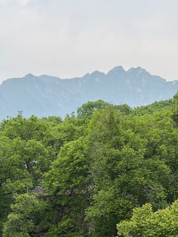 Misty mountain landscape captured in Huairou District, China
