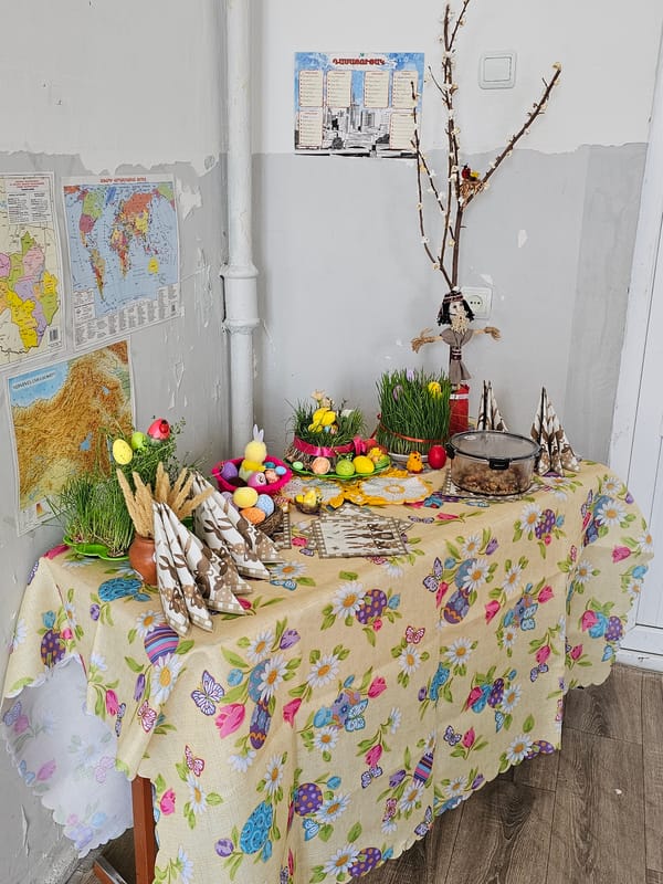 Spring celebration table set in Yerevan home