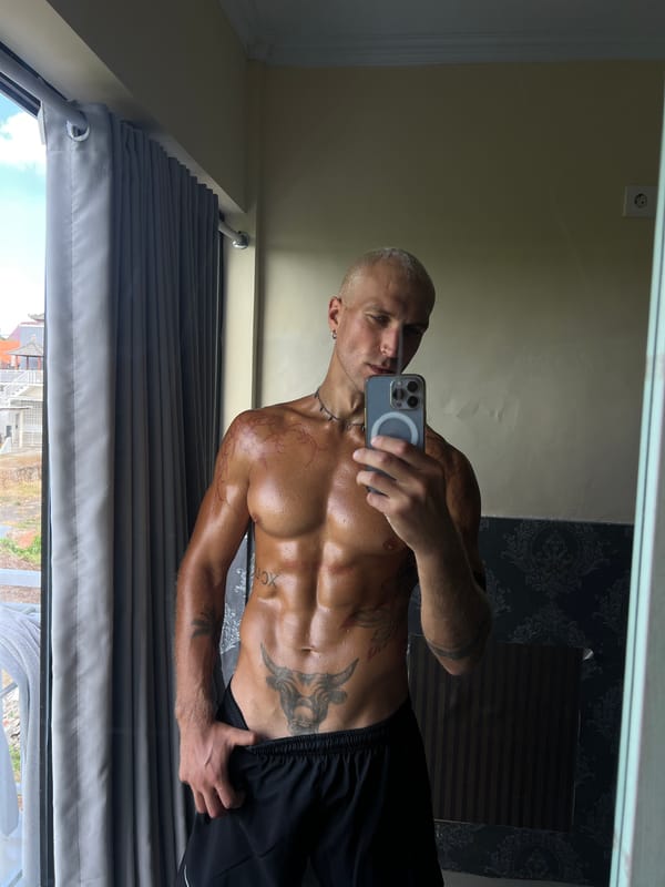 Post-workout selfie session in a North Kuta hotel room