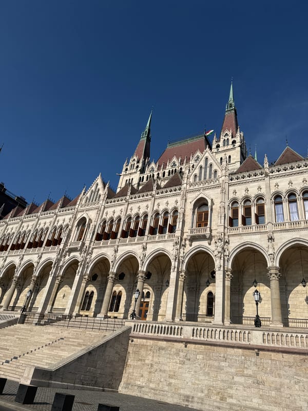 Budapest Parliament and the Danube on a bright summer afternoon