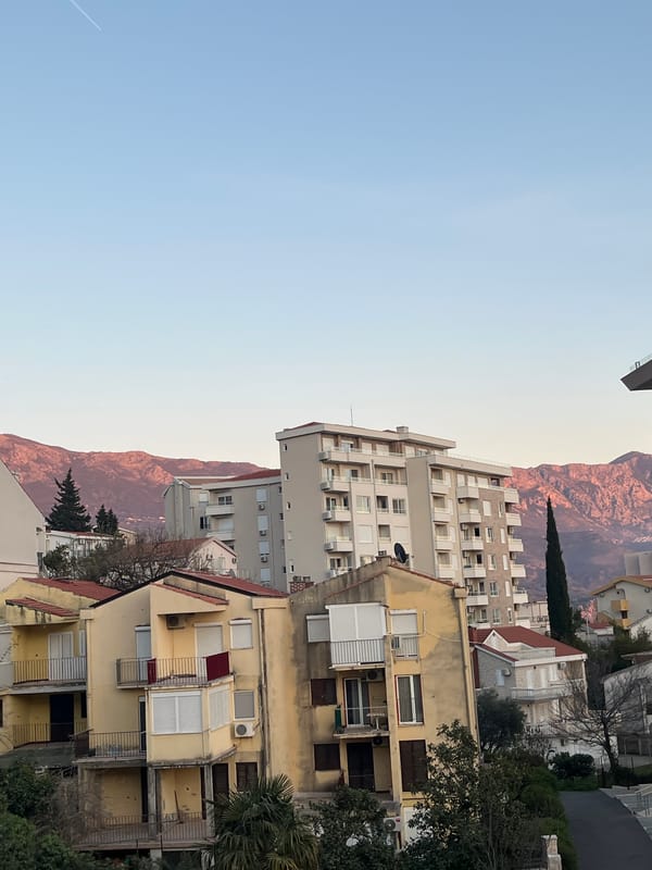 Evening sky and buildings photographed in Boreti, Montenegro