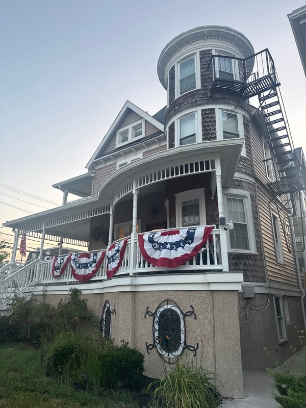 Ocean City streets: patriotic porches, a church, and a rabbit