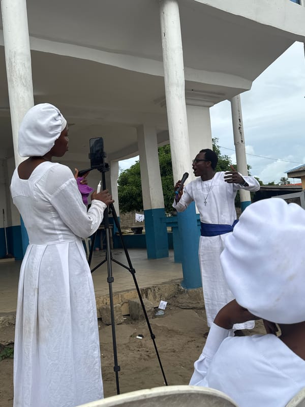 Religious gathering held in Badagry, Nigeria with white-robed attendees