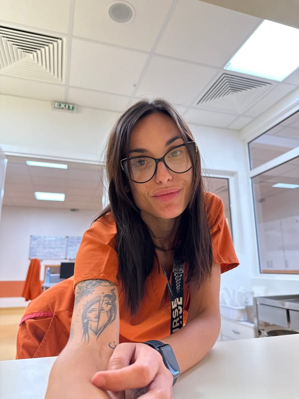 Healthcare worker selfie, cloudy skies documented in Pleven