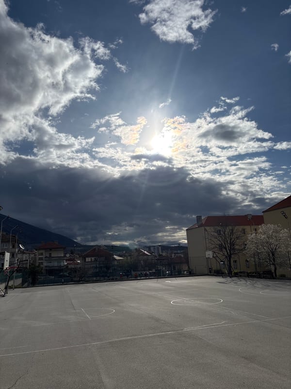 Basketball court and women with roses documented in Karlovo
