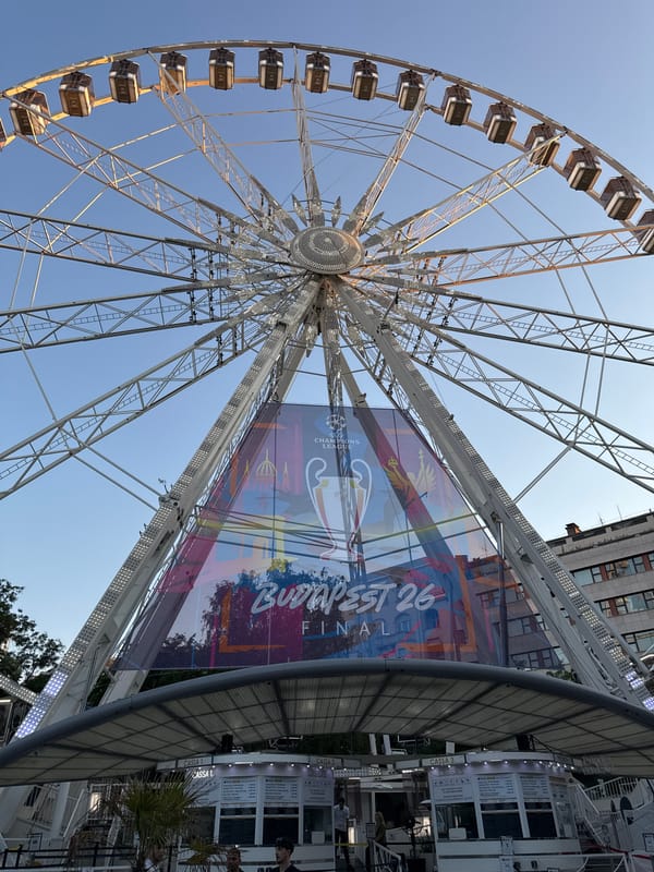 Ferris wheel displays 'Budapest 26 Final' banner in Hungary