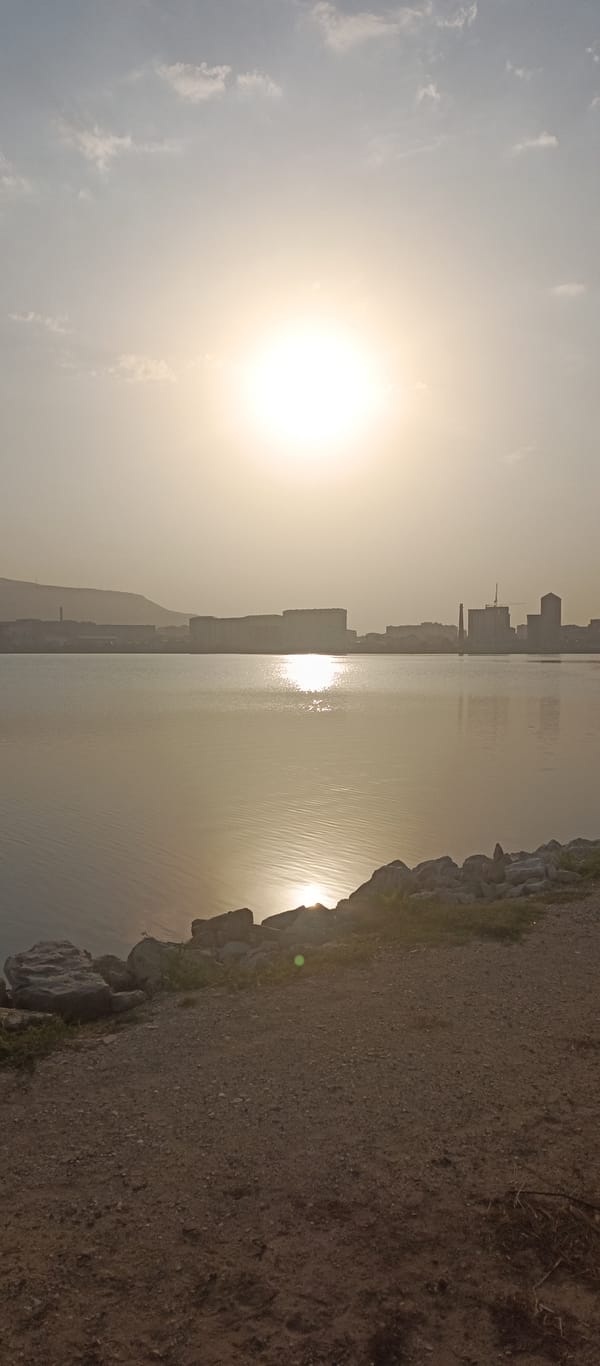 Makhachkala's Caspian promenade on a hazy summer afternoon