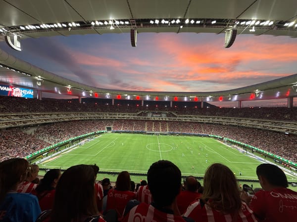 Packed soccer match observed at Estadio Akron, Zapopan