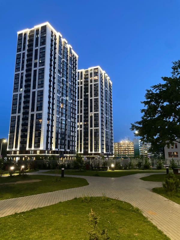 Modern Odintsovo apartment towers at dusk