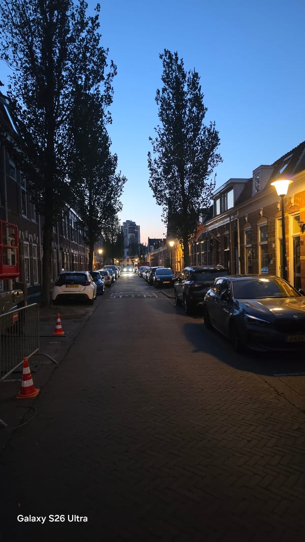 Vlaardingen streets and buildings from dusk into night