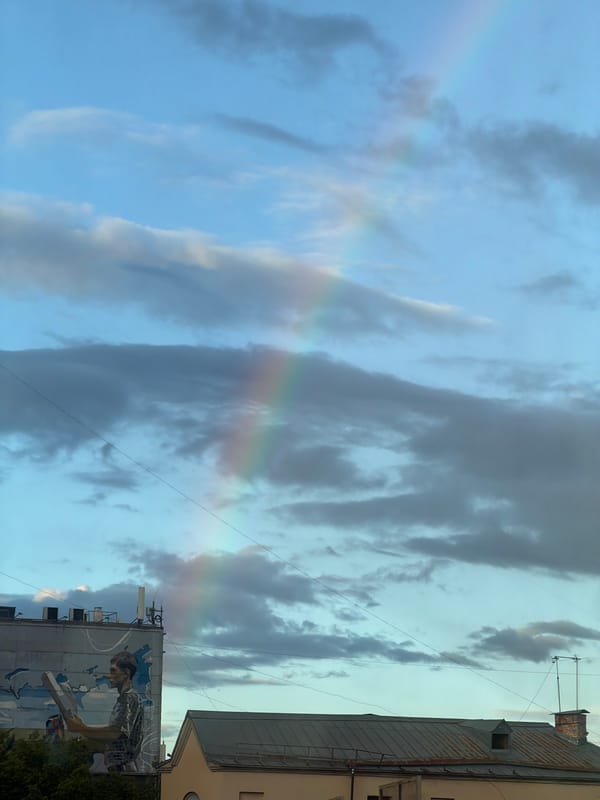 Rainbow appears over central Moscow during afternoon storm