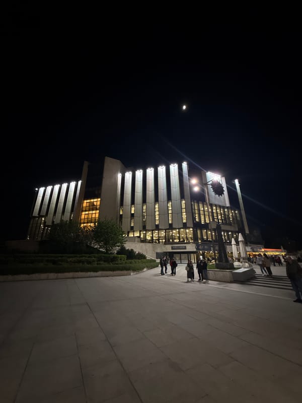 Evening activity documented at modern building in Sofia