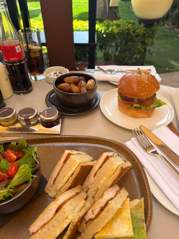 Lunch documented at Cannes outdoor restaurant terrace
