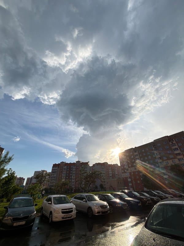 Post-rain urban scene captured in residential neighborhood