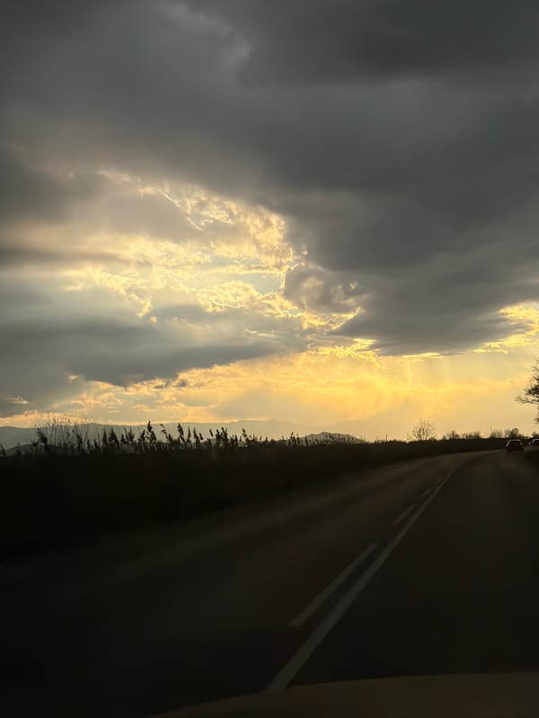 Dramatic sky conditions observed over Kadievo, Bulgaria road