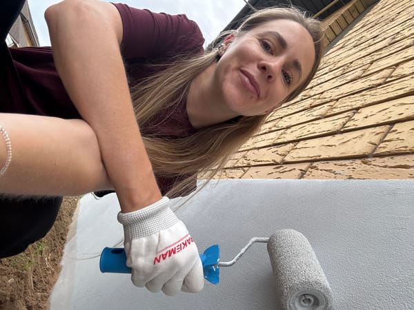 Painting a wall in Chaikovsky with a midday selfie break