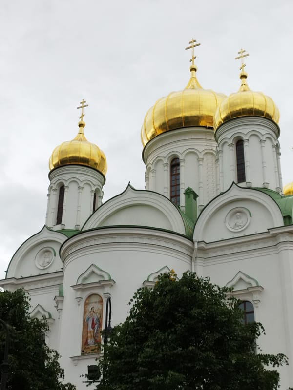 Golden-domed Orthodox church and its surrounding grounds