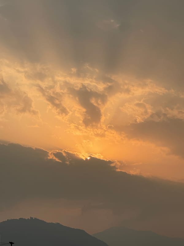 Clouded sunrise captured over Pokhara mountain ranges, Nepal