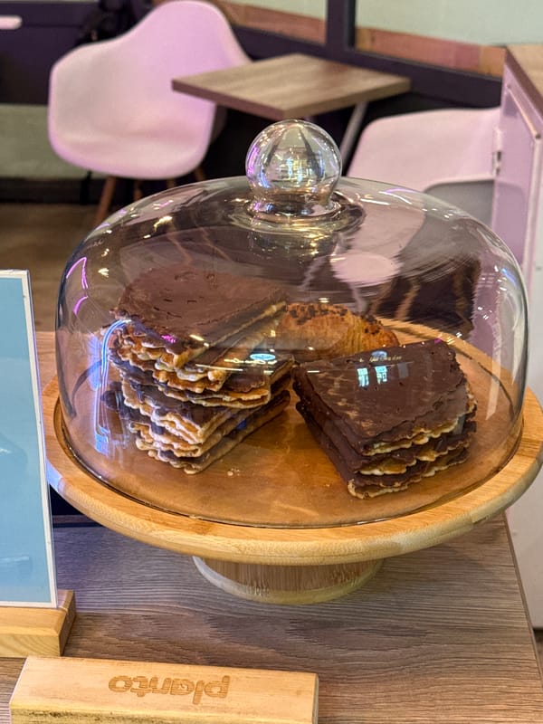Inside a Moscow café, food and drinks on display