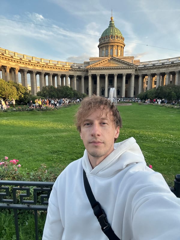 Selfies and street cello near Kazan Cathedral, Saint Petersburg