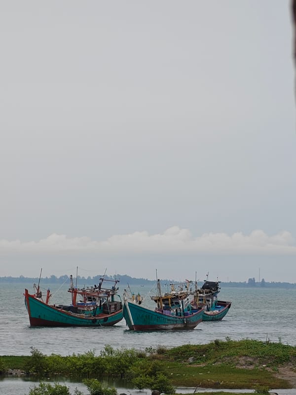 Lhokseumawe's fishing harbor on a quiet overcast day