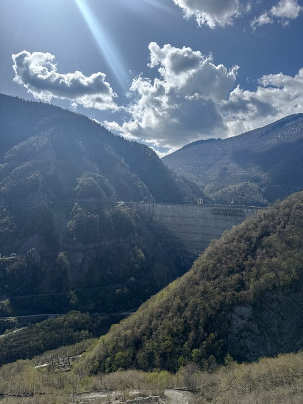 Inguri Dam photographed in Georgian mountain terrain