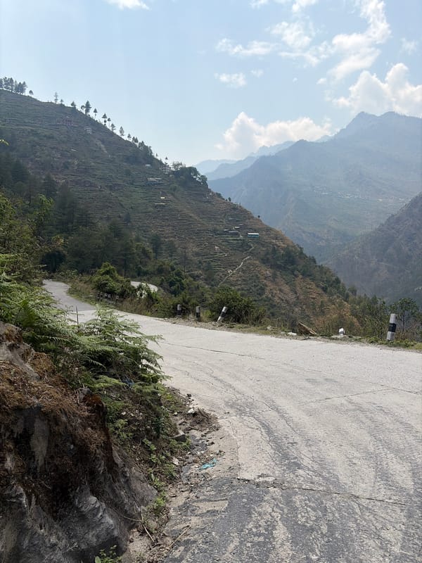 Damaged mountain road documented in Brabal, Nepal